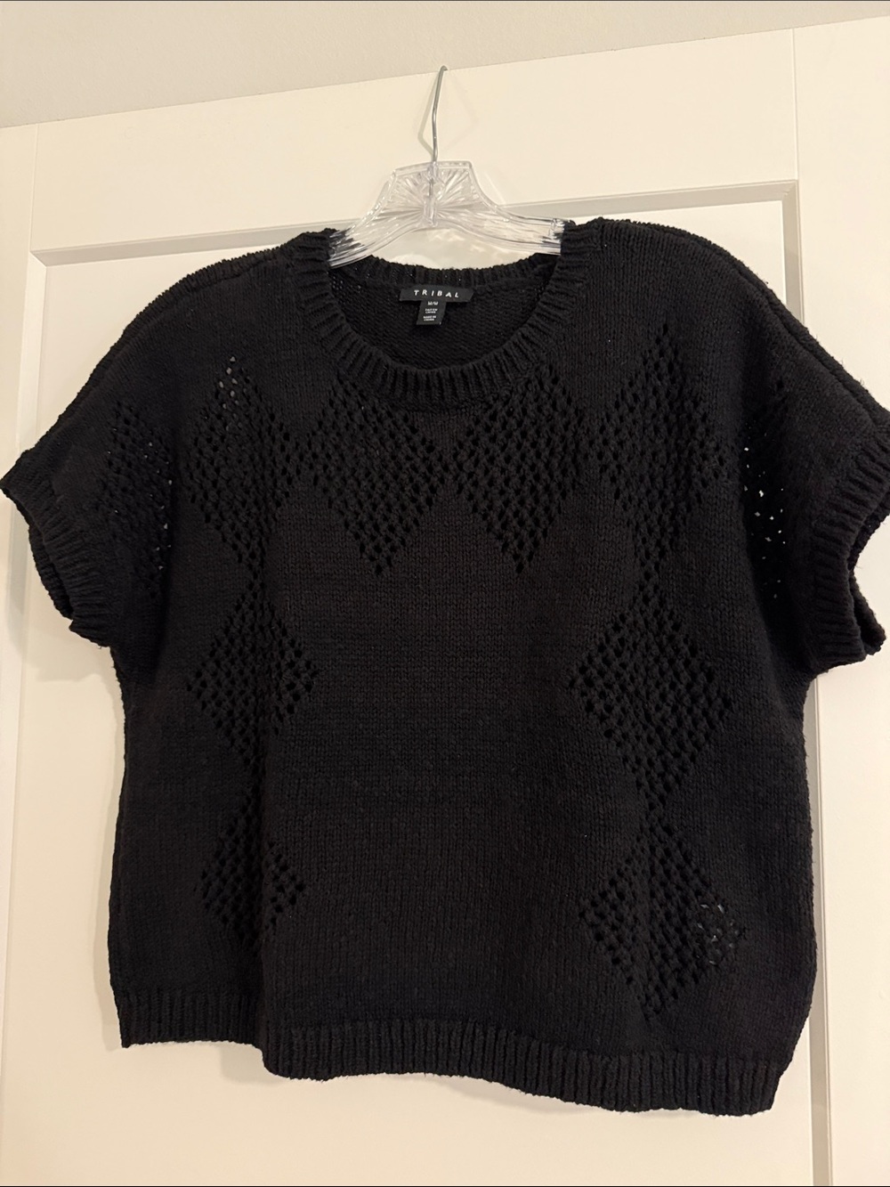 Tribal Brand 100% Cotton. Black Short Sleeve Crewneck Knit Top